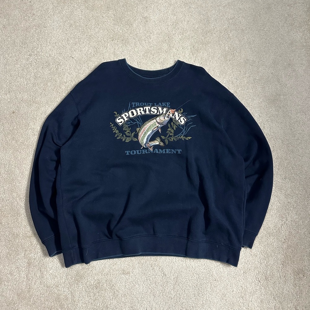 Vintage Croft & Barrow Crewneck Trout Lake Sportsman Tournament Size XL Navy